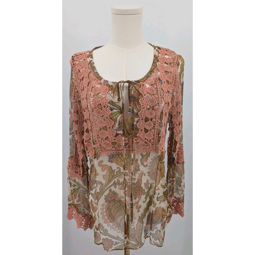 Sundance Alessandra Sheer Paisley Floral Top 100% Silk Sz XS Boho Flowy Oversize